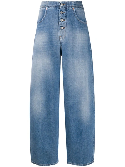 Mm6 Maison Margiela Buttoned High-rise Straight-leg Jeans In Blue