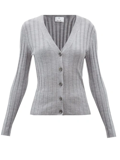 Allude V-neck Ribbed Wool Cardigan In Grey