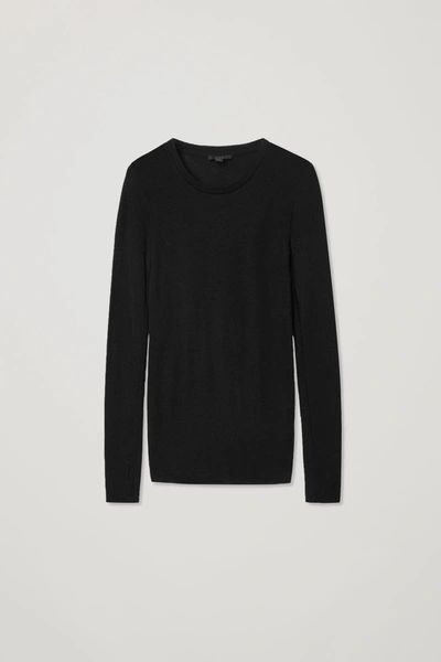 Cos Long-sleeved Merino Wool Top In Black