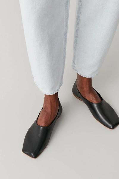 Cos Leather Loafers With Geometric Heel In Black