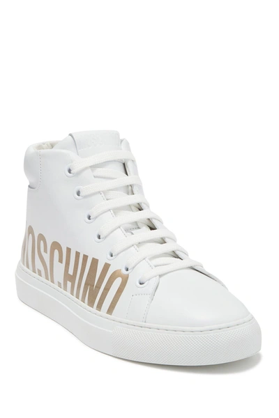 Moschino Logo High-top Leather Sneakers In White