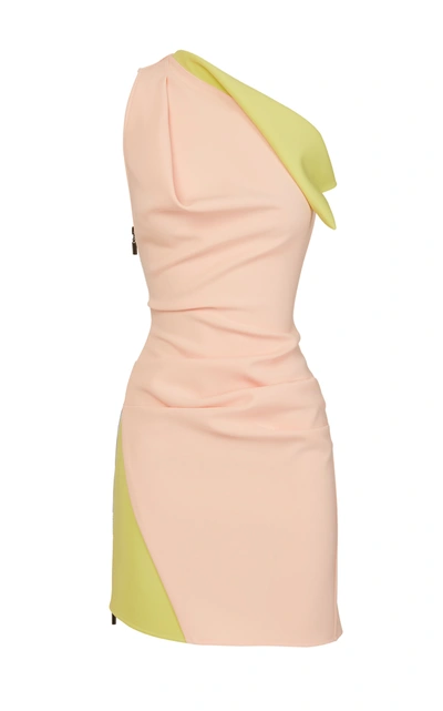 Maticevski Endless Two-tone One-shoulder Cady Mini Dress In Pink