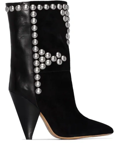 Isabel Marant Layo High Heels Ankle Boots In Black Suede And Leather