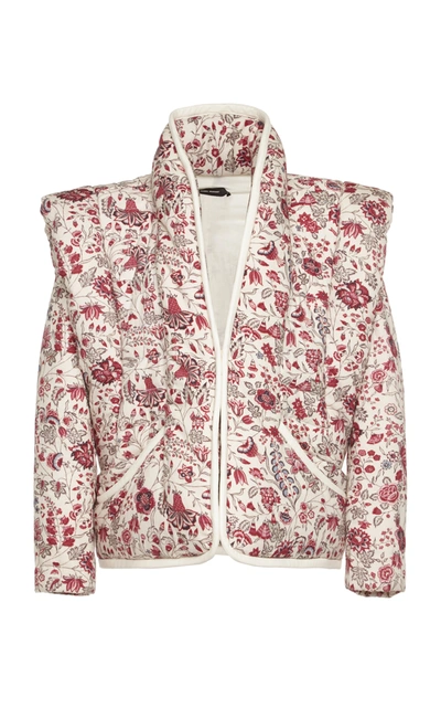Isabel Marant Anissaya Convertible Faux Leather-trimmed Quilted Floral-print Cotton Jacket In Ecru