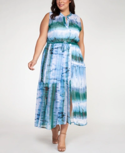 Black Tape Plus Size Tie-dyed Maxi Dress In Blue Tye Dye