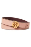 Tory Burch T-logo Reversible Leather Belt In Pink/imperial Garnet/gold