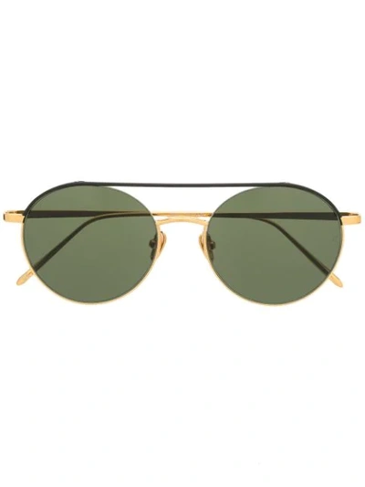Linda Farrow Green And Gold-tone Dustin Round Sunglasses In Black