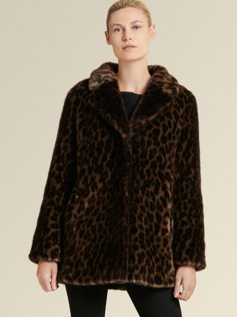 Donna Karan Women's Leopard Print Faux Mink Coat - In Brown Combo ...