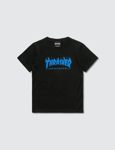 Thrasher Blue Flame Kids T-shirt In Black