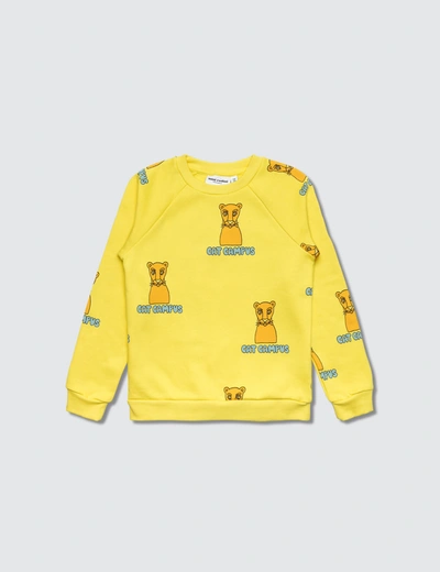 Mini Rodini Cat Campus Sweatshirt In Yellow