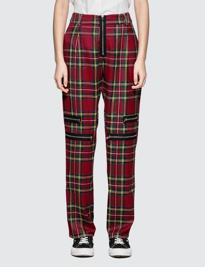 Danielle Guizio Plaid Zip Trousers In Red