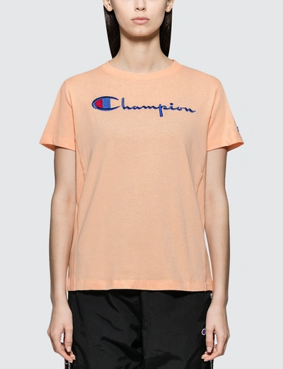 Champion Logo Script Logo Short Sleeve T-shirt In Pink