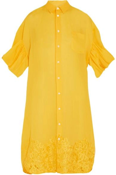 Junya Watanabe Oversized Embroidered Linen Shirt Dress In Yellow