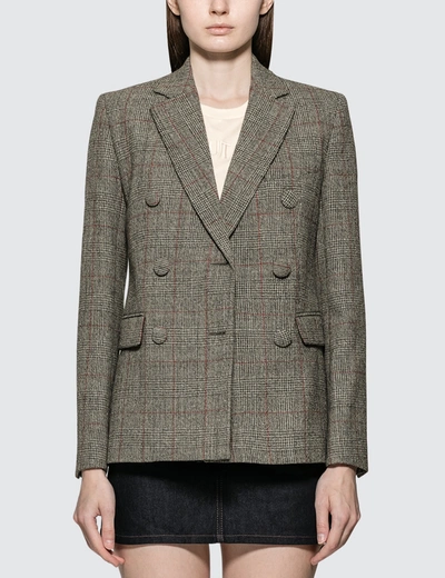 Helmut Lang Prince Of Wales Check Virgin-wool Double-breasted Blazer In Grey