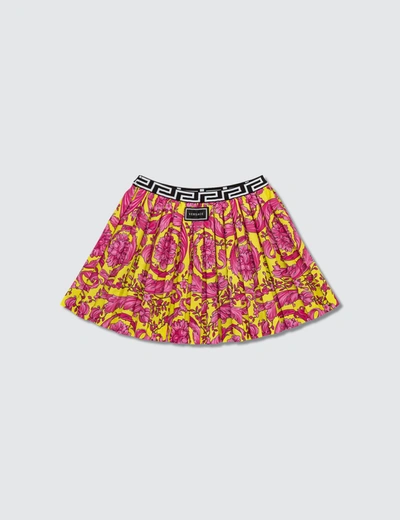 Versace Fluo Barocco Pleated Skirt (kids) In Yellow