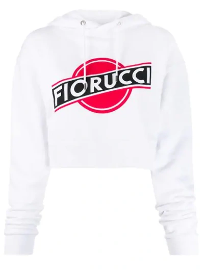 Fiorucci Martini Logo Cropped Hoodie In White