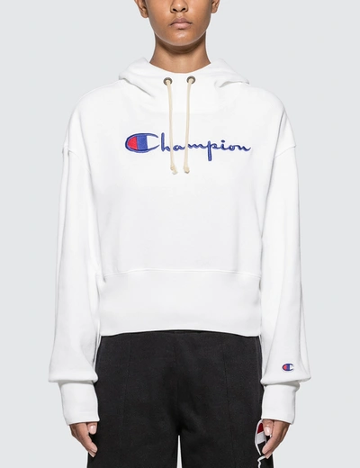 Champion Big Script Cropped Hoodie In White