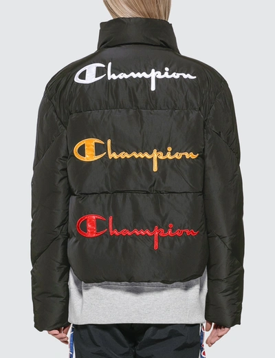 Champion Back Script Puff Down Jacket In Black