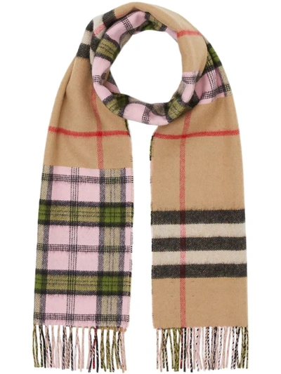 Burberry Contrast Check Cashmere Merino Wool Jacquard Scarf In Neutrals
