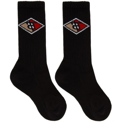 Burberry Logo Graphic Intarsia Cotton Blend Socks In Black