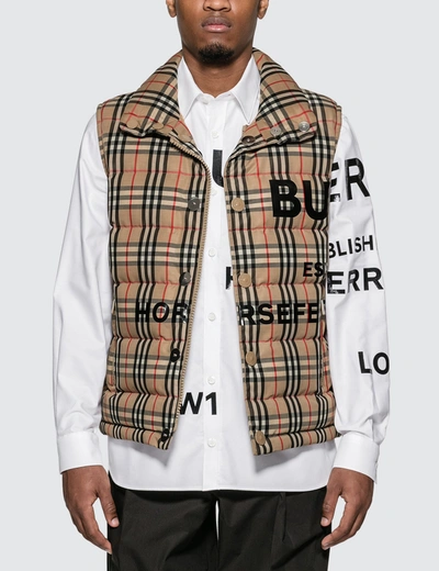 Burberry Horseferry Print Vintage Check Puffer Gilet In Beige