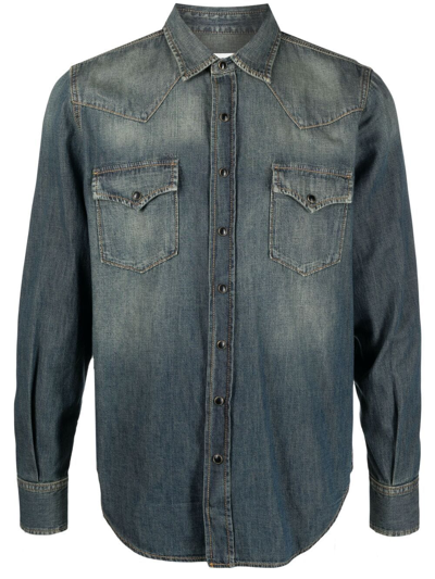 Saint Laurent Western Shirt In Denim In Deep Vintage Blue