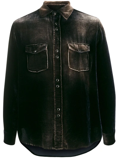 Saint Laurent Velvet Viscose & Silk Cupro Texas Shirt In 4230 Navylt
