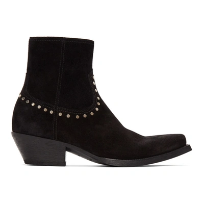 Saint Laurent Lukas Stud Detail Ankle Boots In Black