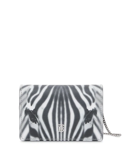 Burberry Zebra Print Leather Card Case With Detachable Strap In Multicolor