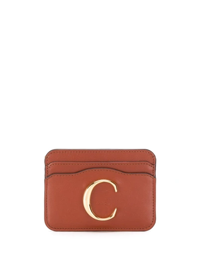 Chloé Crocodile-effect Logo-plaque Cardholder In Tawny Orange