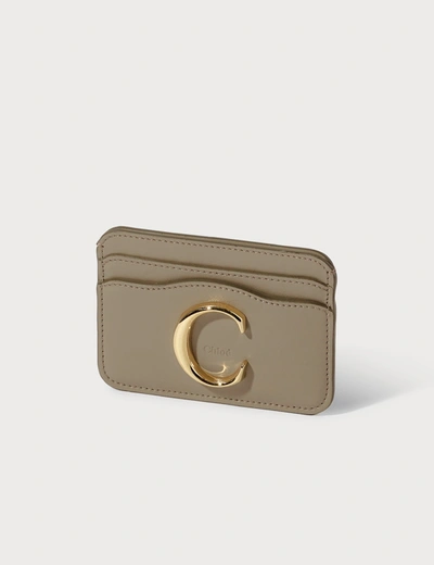 Chloé C Shiny Calfskin Card Holder In Brown