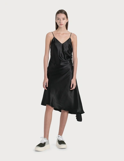 Mm6 Maison Margiela Satin Asymmetric Dress In Black