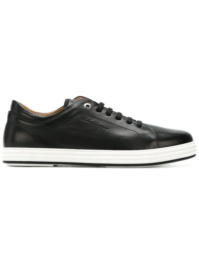 Ferragamo Newport Patent Leather Low Top Sneaker In Black