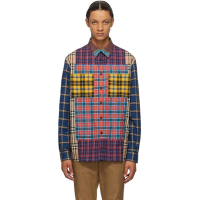 Burberry Patchwork Check Oversized Shirt In Navy