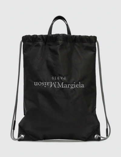 Maison Margiela Nylon Drawstring Backpack In Black