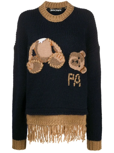 Palm Angels Bear Fringed Sweater In Blue