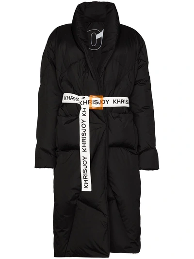 Khrisjoy Contrast-belt Mid-length Puffer Coat In Schwarz