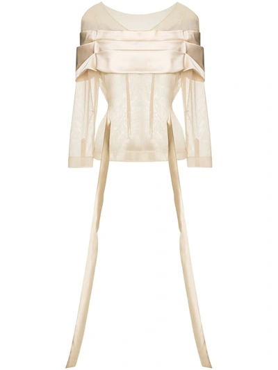 Simone Rocha Sheer Pleated-detail Blouse In Neutrals