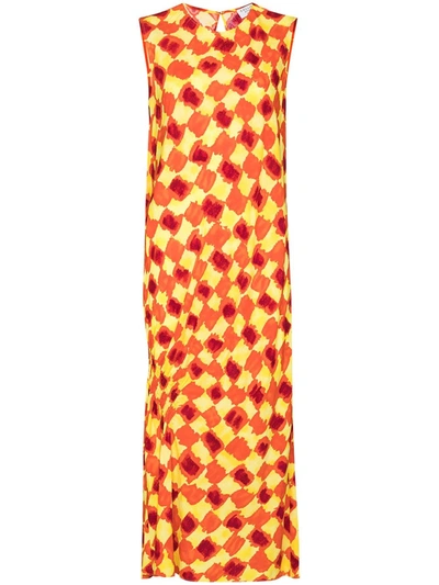 Collina Strada Lawn Abstract Check Midi Dress In Orange