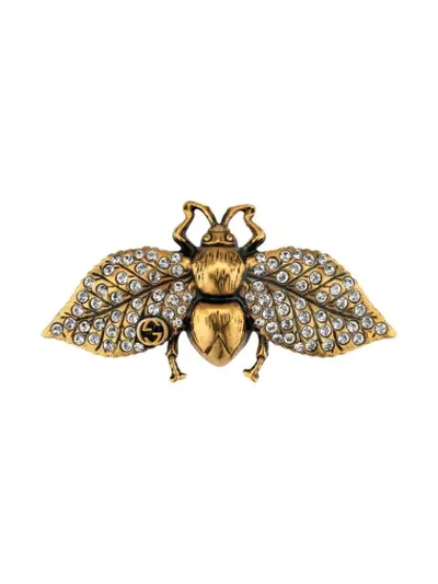 Gucci Crystal-embellished Bee Hair Slide In Gold
