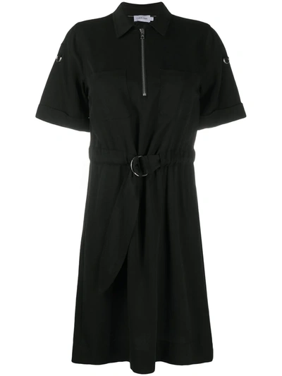 Calvin Klein Zipped Belted Shirt Dress In Black