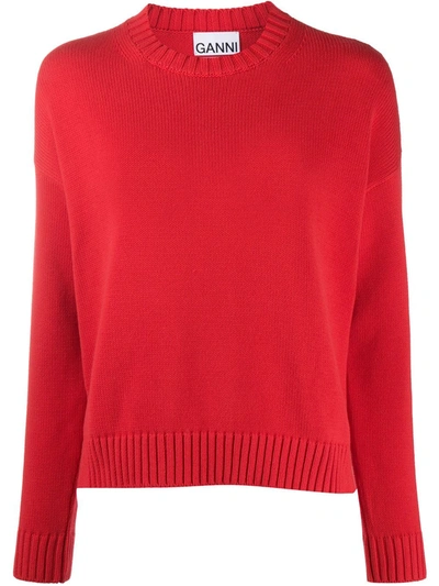 Ganni Ribbed-edge Oversize Jumper In Red