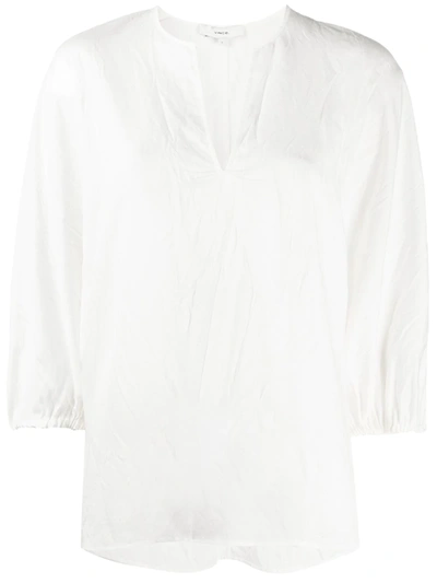 Vince Split Neck Poet Blouse In White