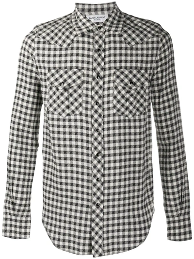 Saint Laurent Checked Slim-fit Shirt In White