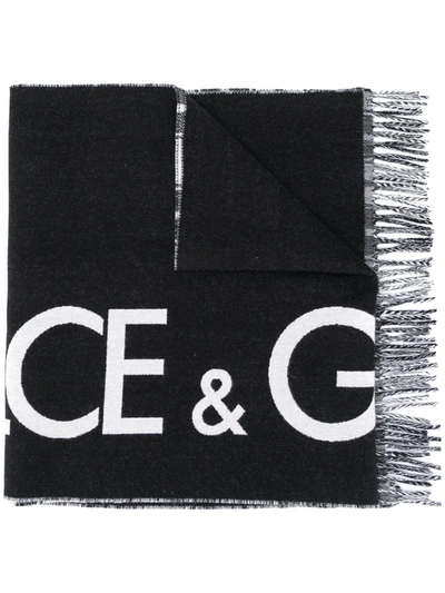 Dolce & Gabbana Reversible Logo Cashmere-wool Blend Scarf With Check Print In Black