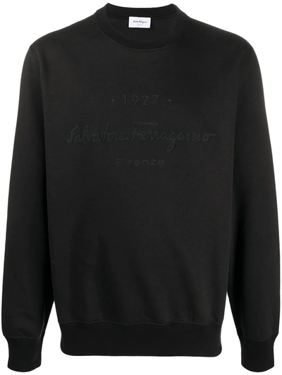 Ferragamo Logo Embroidered Cotton Sweatshirt In Black