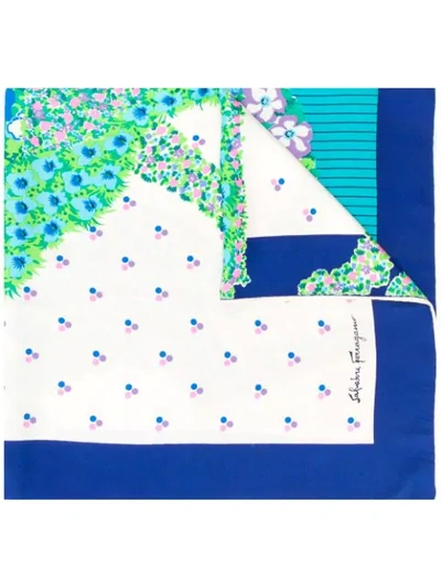 Pre-owned Ferragamo 1970s Floral Print Scarf In Blue