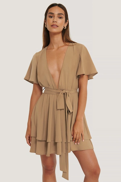 Anika Teller X Na-kd Deep Front Mini Dress - Brown