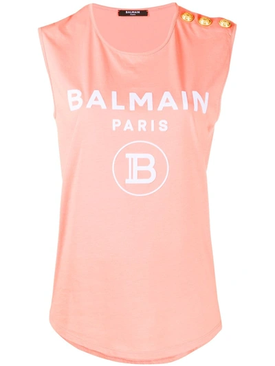 Balmain Logo-print Tank Top In Orange