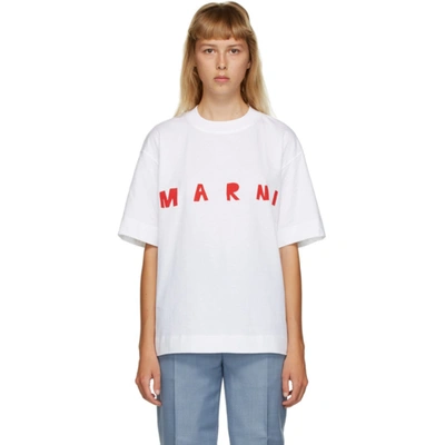 Marni Logo Print Cotton Jersey T-shirt In White,red